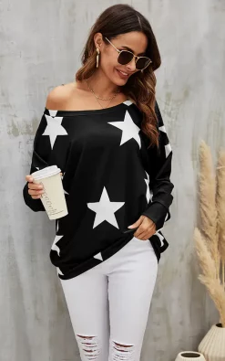 Flash Sale 🔔 FS Collection Oversized Star Print Top In Black 😀
