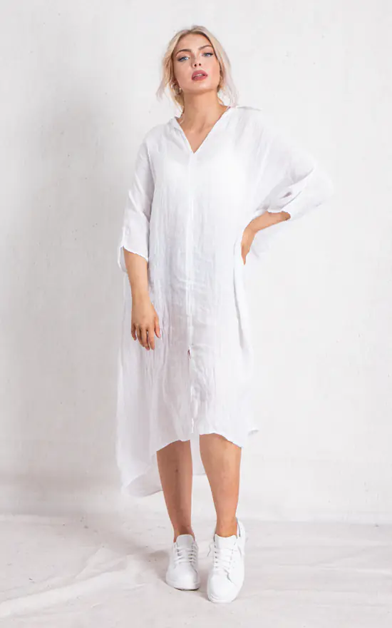New โ Boutique Store White Linen V Neck Maxi Tunic ๐ฅ