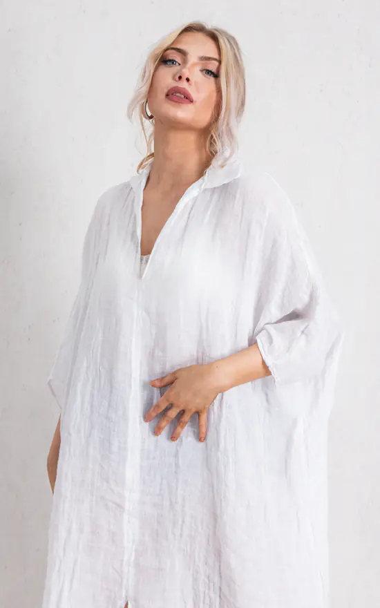 New โ Boutique Store White Linen V Neck Maxi Tunic ๐ฅ - Image 3