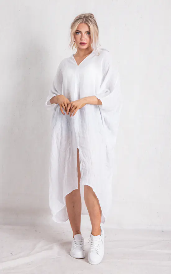 New โ Boutique Store White Linen V Neck Maxi Tunic ๐ฅ - Image 4