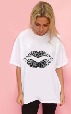 Coupon 😀 Sade Farrell Black And White Leopard Lip Graphic Tshirt 🛒