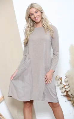 Flash Sale 🛒 Lucy Sparks Taupe Long Sleeve 👗 Dress With Panels 🎁