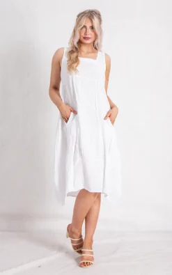 Wholesale ⭐ Boutique Store White Linen Midi 👗 Dress 👏