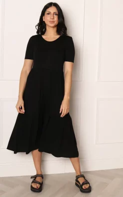 Best reviews of ๐ One Nation Clothing Tiered Jersey Smock Midi ๐ Dress In Black ๐ฅฐ