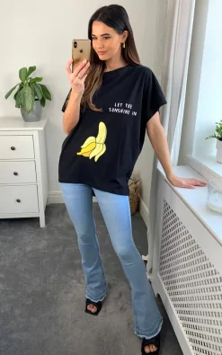Cheapest 🥰 HOXTON GAL Oversized Banana Relaxed T 👚 Shirt In Black 👍