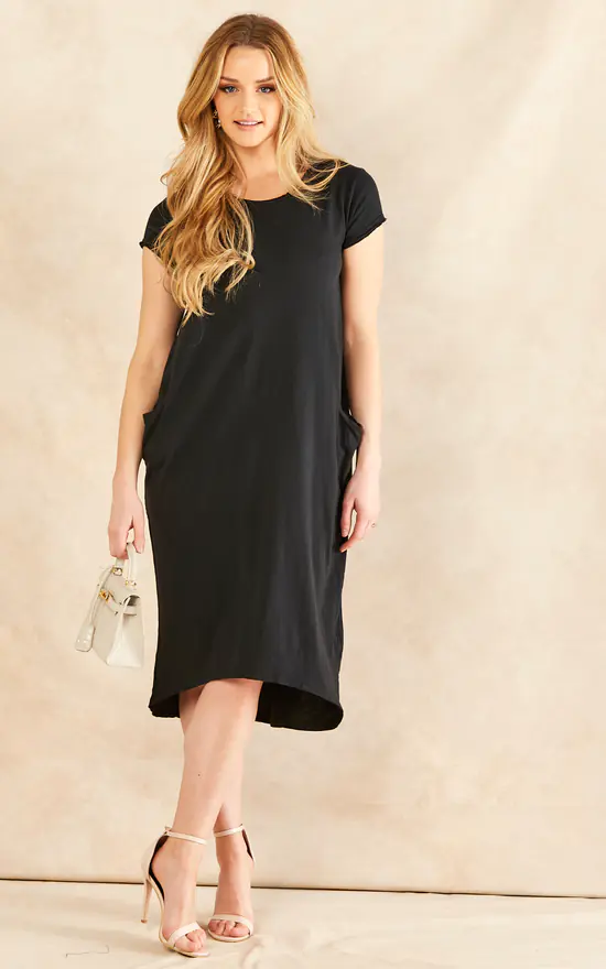Flash Sale ๐ Belle Love Italy Cap Sleeve 2 Pocket Cotton Midi ๐ Dress In Navy ๐