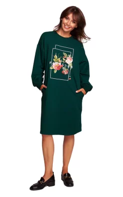 Best reviews of ๐ MOE Green Relaxed Fit Sweatshirt ๐ Dress With Print In The Front โ๏ธ