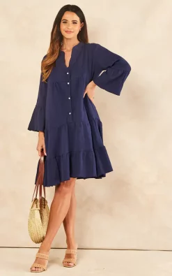 Deals 🥰 Blue Vanilla Bianca Oversized Smock 👚 Shirt 👗 Dress In Navy 🔥