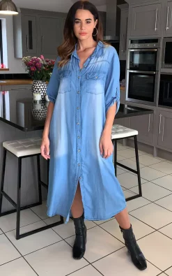 Best reviews of ๐ HOXTON GAL Denim Midi ๐ Dress With Pocket Details ๐งจ