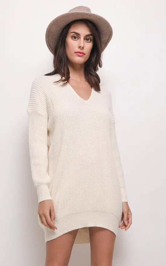 Hot Sale โ๏ธ Lilura London Oversized Jumper ๐ Dress With V Neck In Beige ๐
