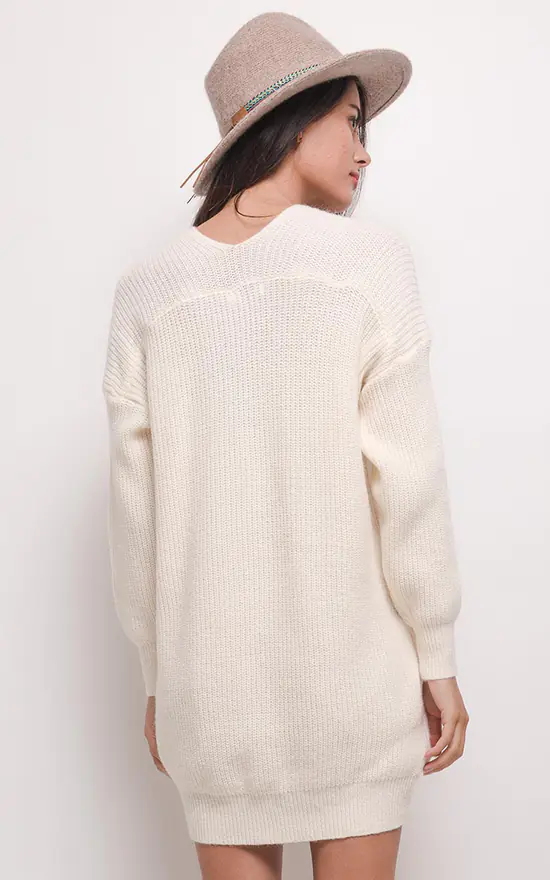 Hot Sale โ๏ธ Lilura London Oversized Jumper ๐ Dress With V Neck In Beige ๐ - Image 3