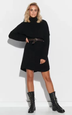 Flash Sale 😍 Makadamia Knitted Sweater Mini 👗 Dress In Black ✔️