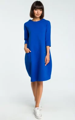 Best Pirce ⌛ MOE Royal Blue 3/4 Sleeve Oversized Midi 👗 Dress 🔥