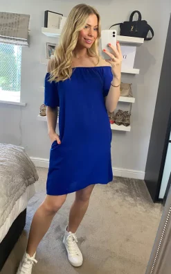 Best Pirce ✨ HOXTON GAL Off Shoulder Mini 👗 Dress In Royal Blue 🛒