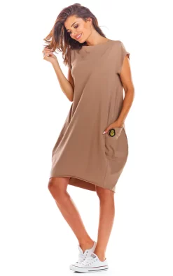 Cheap ⌛ AWAMA Oversized Cotton 👗 Dress With Pockets In Beige 🛒