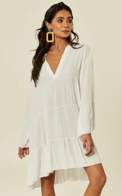 New ⌛ Blue Vanilla Libby Long Sleeve Plain Oversized White Tunic 🤩