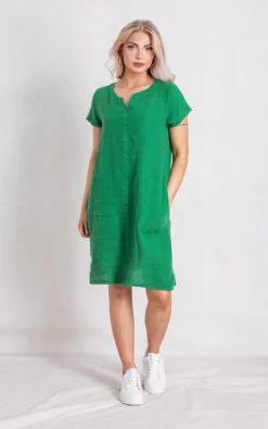 Flash Sale 😍 Boutique Store Green Linen V Neck Mini 👗 Dress 🎉