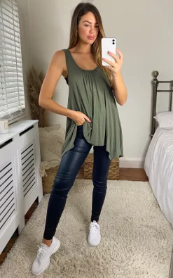 Budget ⌛ Aftershock London Sleeveless Top With Asymmetric Hem In Khaki 😉