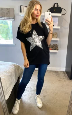 Hot Sale ✔️ HOXTON GAL Oversized Star T 👚 Shirt In Black 🤩