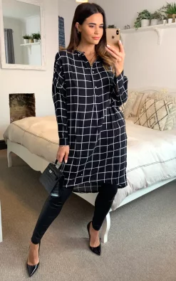 Best reviews of 🥰 CY Boutique Long Sleeve 👚 Shirt 👗 Dress In Black And White Check ⭐