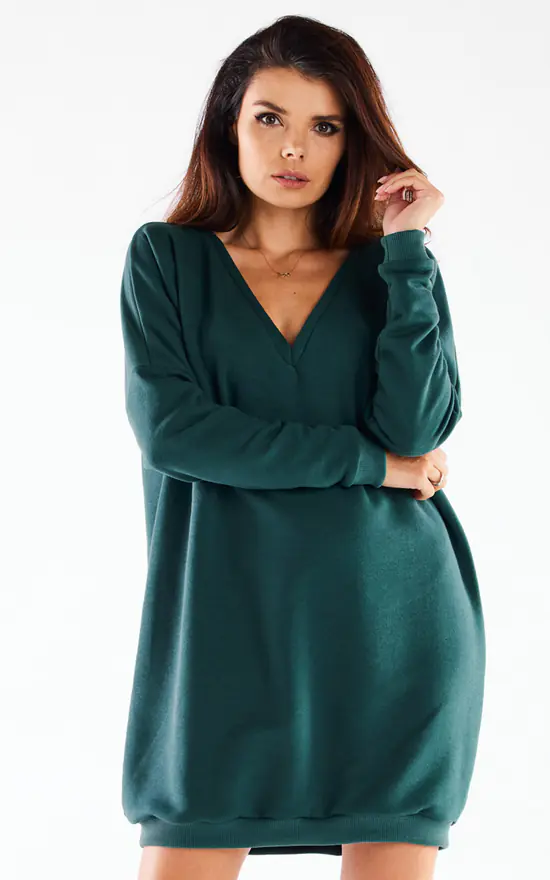 Best Pirce ๐ AWAMA Green Oversize ๐ Dress With Long Sleeves And V Neckline ๐ - Image 4