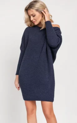 Budget 🌟 MKM Knitwear Design Oversized Jumper 👗 Dress In Navy Blue ❤️