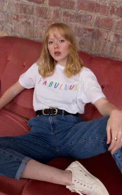 Best Pirce 👍 Rock On Ruby White Oversized Organic Tshirt With Fabulous Slogan 🥰