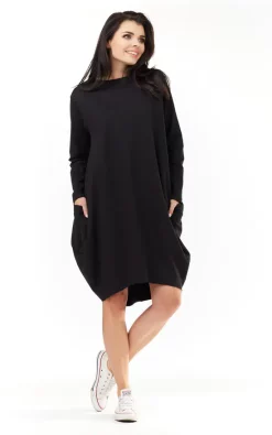 Deals 💯 AWAMA Black Loose 👗 Dress With Big Pockets 👏