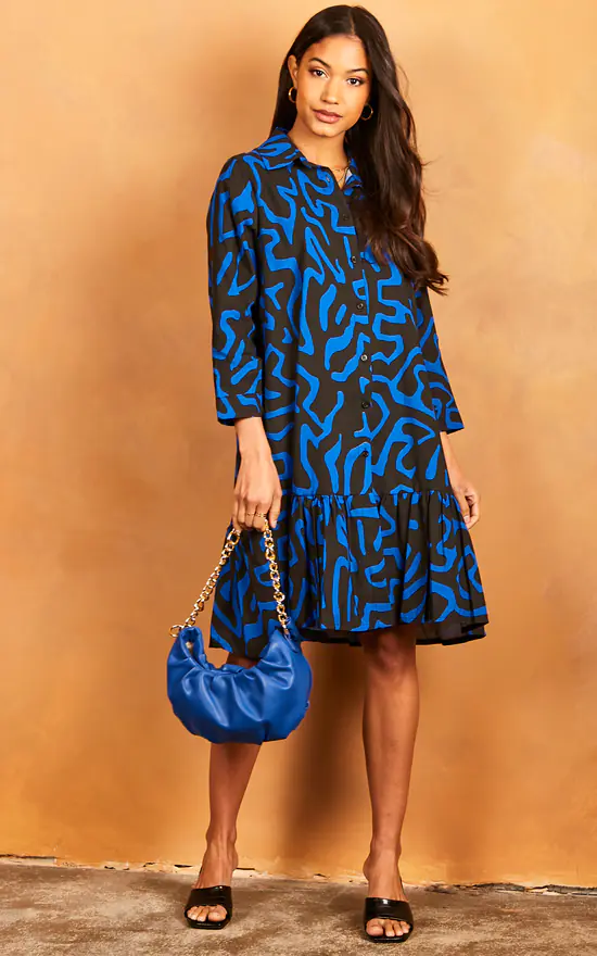 Promo โ Bella And Blue Geometric Print Midi ๐ Shirt ๐ Dress In Blue ๐ฅฐ