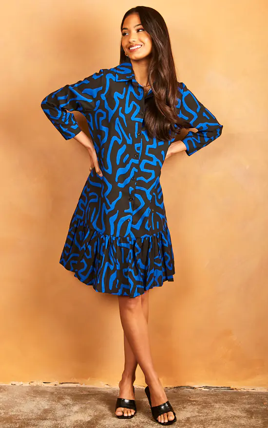 Promo โ Bella And Blue Geometric Print Midi ๐ Shirt ๐ Dress In Blue ๐ฅฐ - Image 2