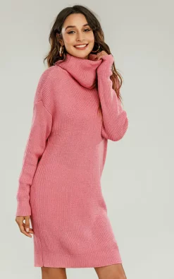 Promo 🎁 FS Collection Roll Neck Jumper 👗 Dress In Milk Pink 😀