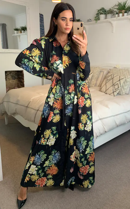 Brand new ๐ CY Boutique Long Sleeve Maxi ๐ Shirt ๐ Dress In Black Spring Floral Print ๐ - Image 2