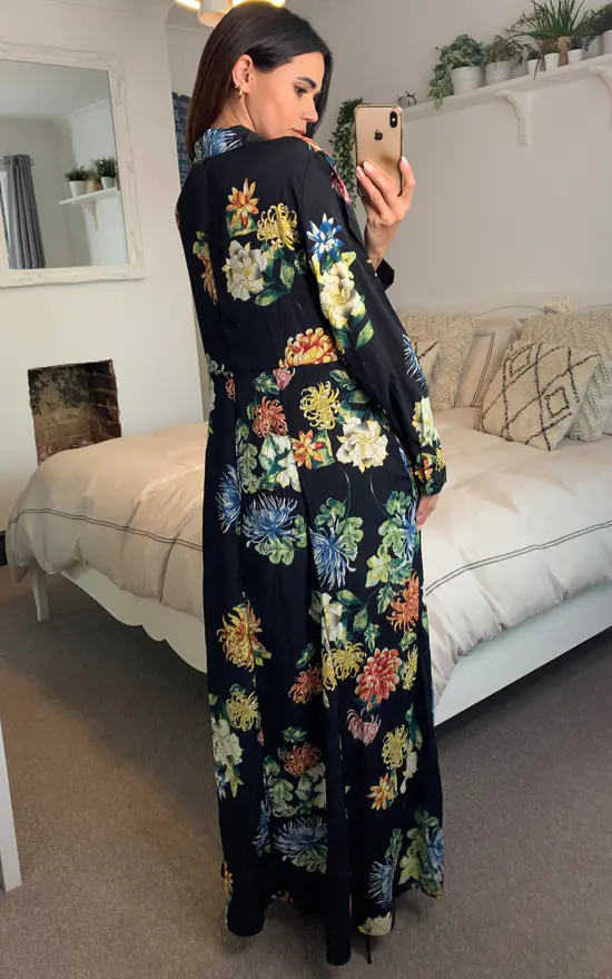 Brand new ๐ CY Boutique Long Sleeve Maxi ๐ Shirt ๐ Dress In Black Spring Floral Print ๐ - Image 4