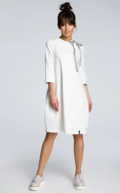 Outlet ✔️ MOE Oversized Midi 👗 Dress With 3/4 Sleeves In White 👏