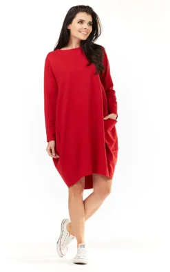 Deals 🎁 AWAMA Red Loose 👗 Dress With Big Pockets 🤩