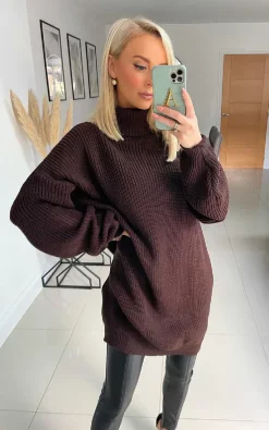 Discount ๐ฅ IKRUSH Macey High Neck Knitted Jumper ๐ Dress In Brown ๐