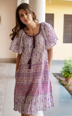 New ✔️ La Mandarine Beachwear Alicia 🌞 Summer 👗 Dress In Purple & White Print 🌟