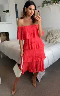 Buy 👏 HOXTON GAL Plated Oversized Layered 👗 Dress In Pink ✔️