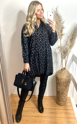 Flash Sale ๐ฅ CY Boutique Oversized ๐ Shirt ๐ Dress With Bow In Black And White Leaf Print โ