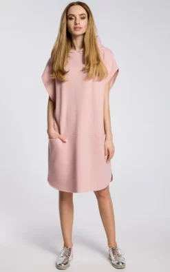 Cheap ⌛ MOE Oversized Hooded 👗 Dress With Pockets In Light Pink ✨