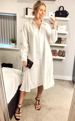 Cheapest ❤️ CY Boutique Cotton 👕 Shirt 👗 Dress With Pleated Chiffon Hem Design In White 💯