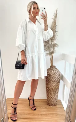 Outlet 🔔 CY Boutique Oversized Cotton Frill Hem 👗 Dress In White 🔥
