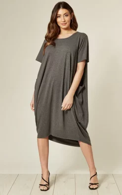 Coupon 👍 Aftershock London Oversized Midi 👗 Dress With Pockets In Charcoal 🎁