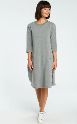 Cheap 😉 MOE Grey 3/4 Sleeve Oversized Midi 👗 Dress 🥰