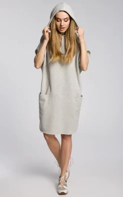 Discount โญ MOE Oversized Hooded ๐ Dress With Pockets In Light Grey ๐