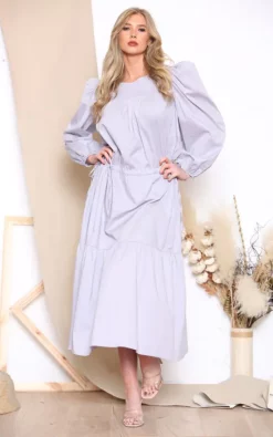 Best Sale 🌟 LOES House Long Puff Sleeve Round Neck 👕 Shirt Maxi 👗 Dress In White 👏
