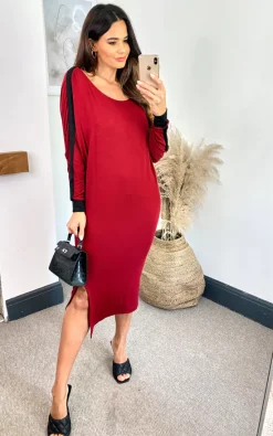 Cheap 😍 HOXTON GAL Long Sleeves Relaxed 👗 Dress In Burgundy With Lining Black 🤩
