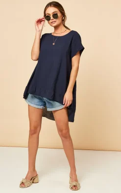 Budget 🎁 Bella And Blue Dipped Frill Hem T 👕 Shirt Top In Navy 🎉