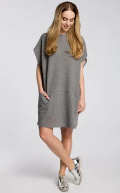 Cheap 🔥 MOE Oversized Hooded 👗 Dress With Pockets In Grey 🛒