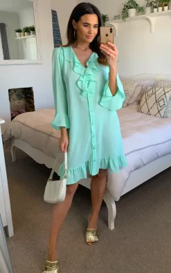 Cheapest 🤩 HOXTON GAL Oversized Frilled 👗 Dress In Mint Green 🤩